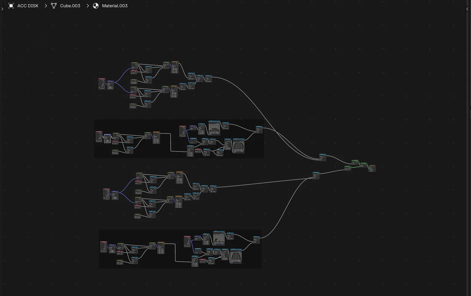 The 102-node Blender material used to construct the accretion disk shader